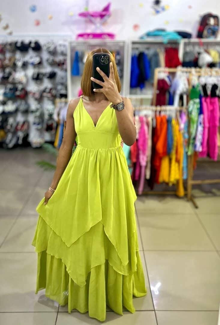 Summer neon yellow dress with straps i maxi length