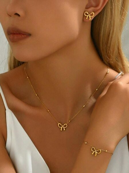 Parure Bijoux Noeud Doré Élégant