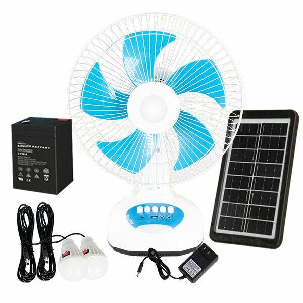 Rechargeable fan with bulbs and solar panel