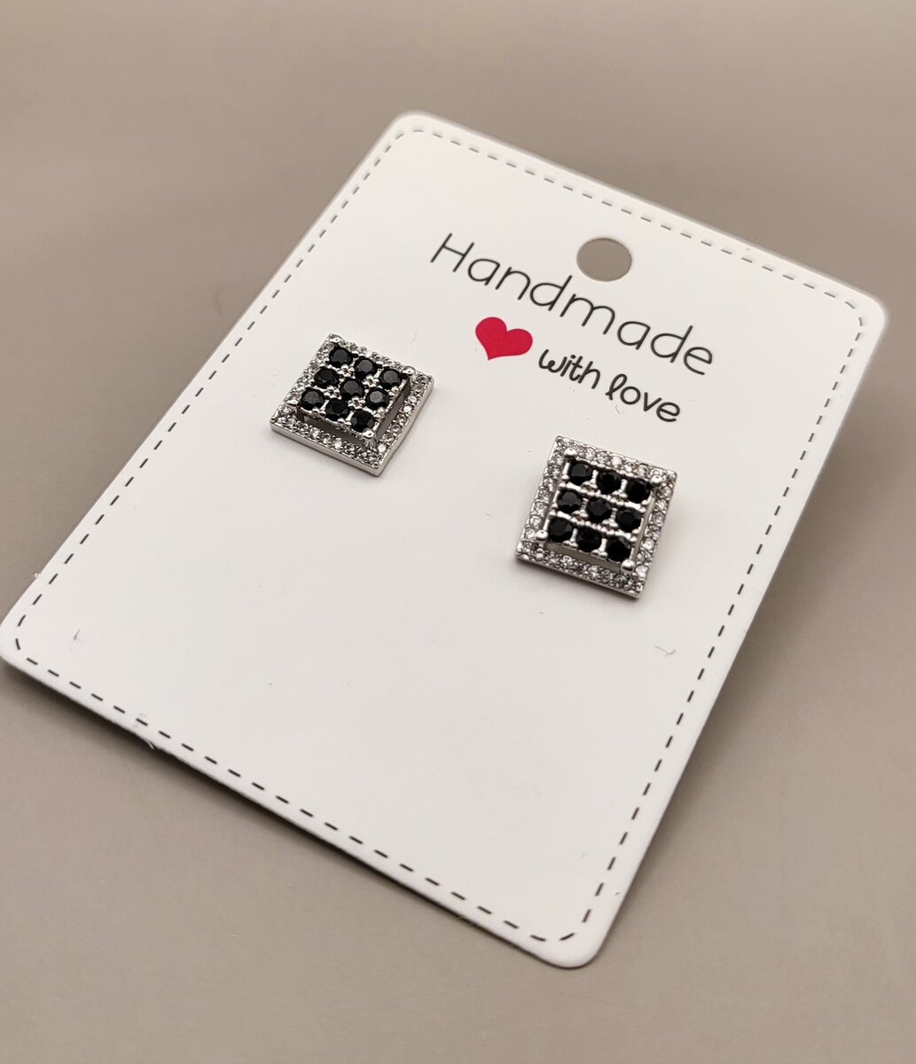 Silver black zircon  stud earrings