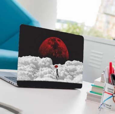 Red Moon Laptop Back Skin Sticker-Laptop Back Skin-Laptop Skin Vinyl Sticker Decal, 13 13.3 14.6 15 15.4 15.6 Inch Laptop Skin Sticker Cover For All Laptops