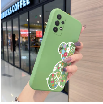 JIUMOO for Samsung A32 4G Case Fashion Tide Cartoon Bear Thin New Design Phone Case Side Square Edge Casing Pattern Silicone Softcase Full Back Cover Shockproof Protection Cases