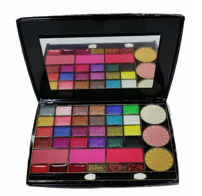 Makeup palette eyeshadow + highlighter + blush on +lipstick