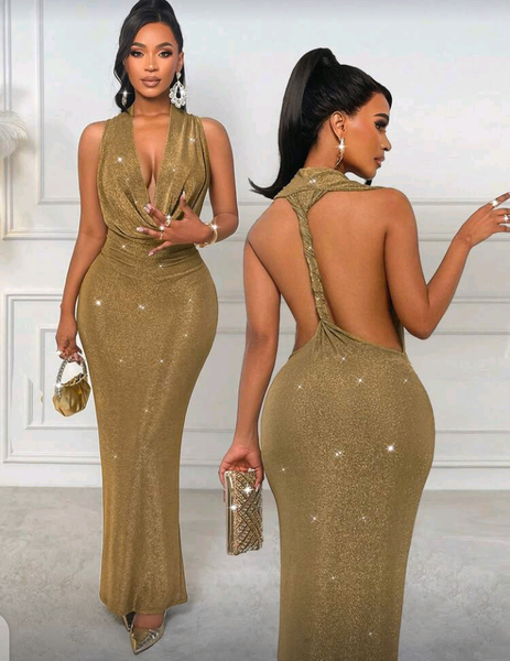 Robe longue dorée glamour
