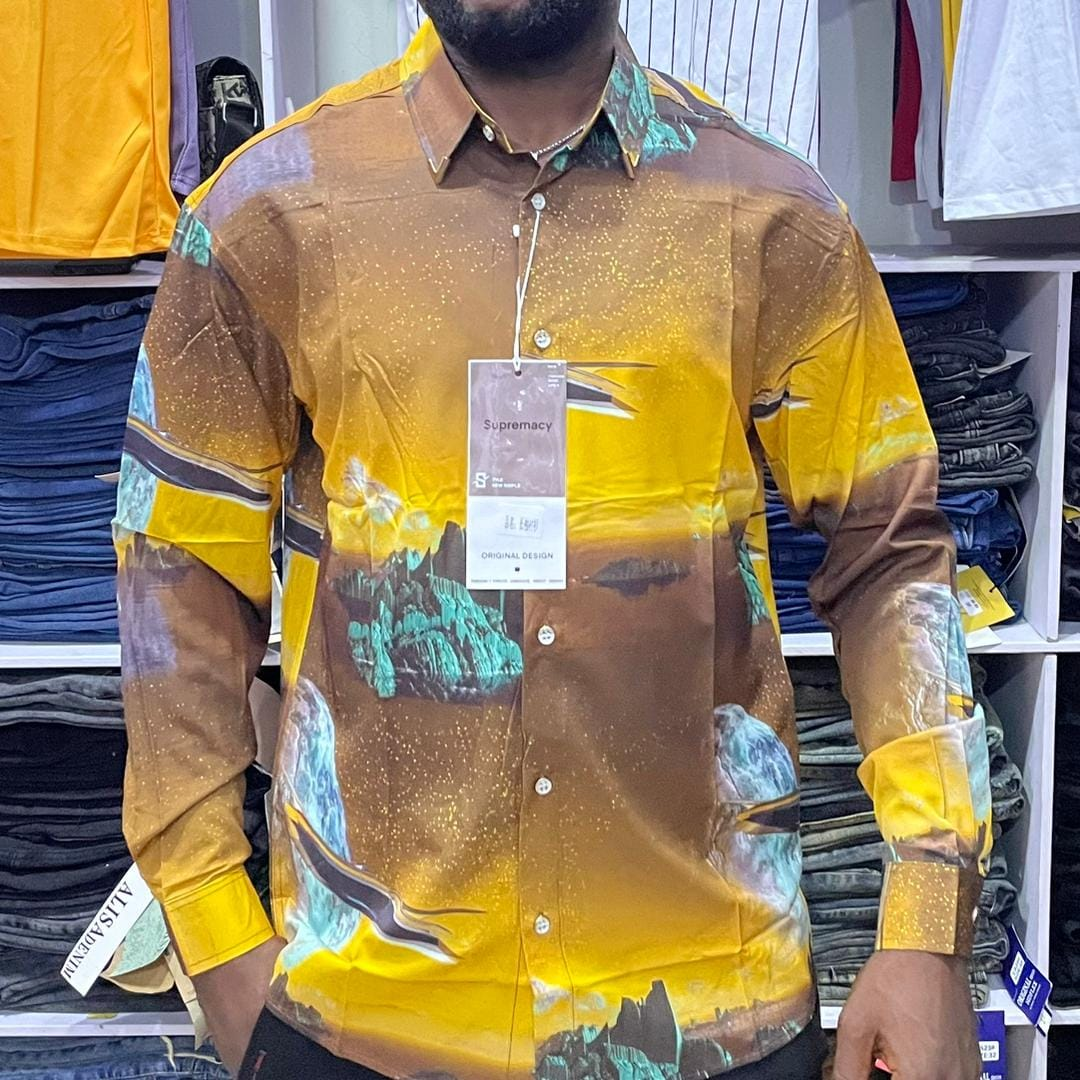 yellow-brown shirt with print