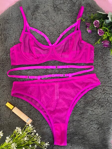 Ensemble lingerie sexy rose