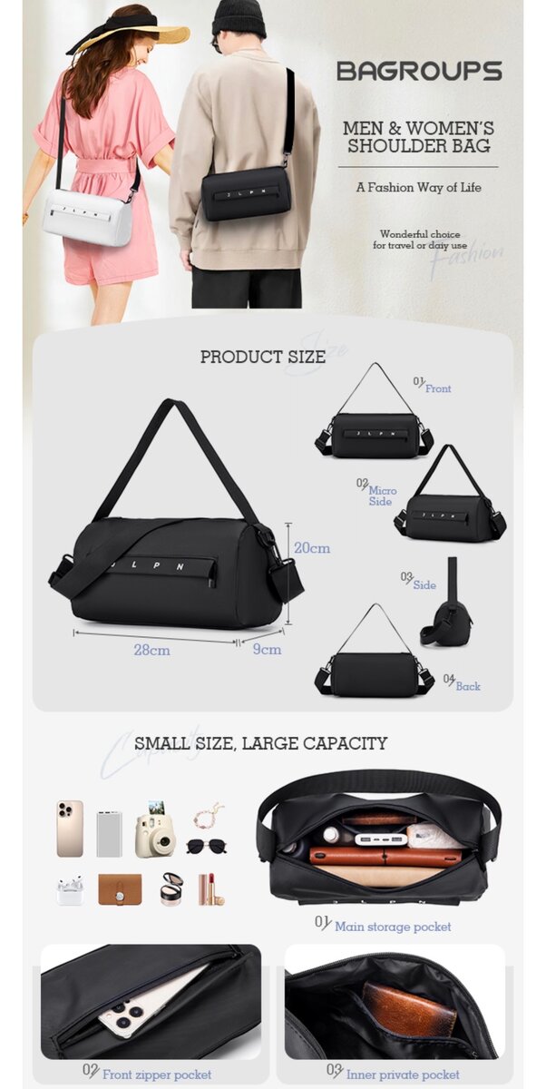 Sac bandoulière unisexe élégant