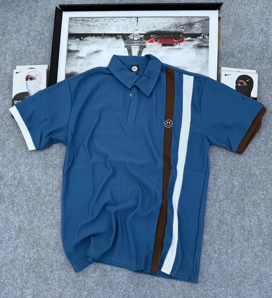 Polo Bleu Rayé Homme