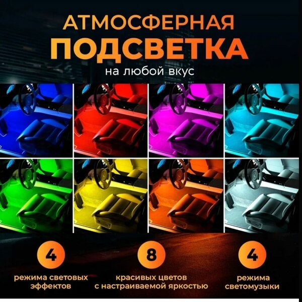 Подсветка в салон автомобиля под ноги / LED лента в машину.