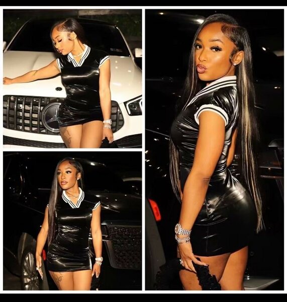 Robe moulante en simili cuir