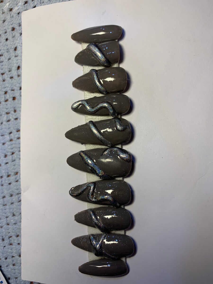 Ongles Press-On Gris Brillant