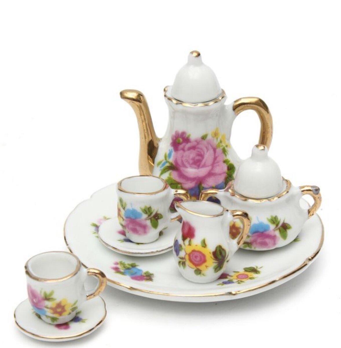 Ceramic Tea Cup Retro Flower Cup 8-piece Set