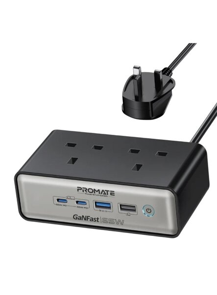 Promate 3250W Compact Power Strip with 2 x AC Socket, 65W
