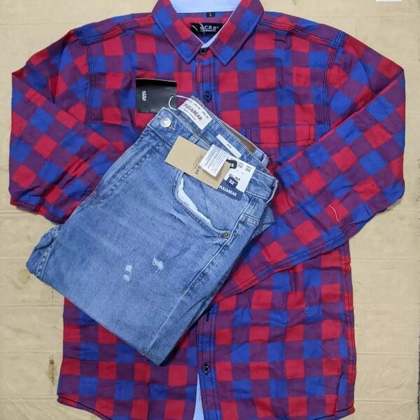 Men's set: plaid shirt and jeans