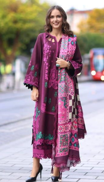 charizma Poshima Unstitched Embroidered Leather with Printed Wool Shawl