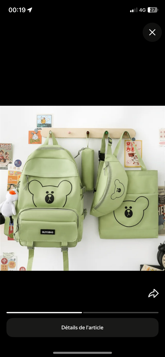 Ensemble Sacs Écolier Ours