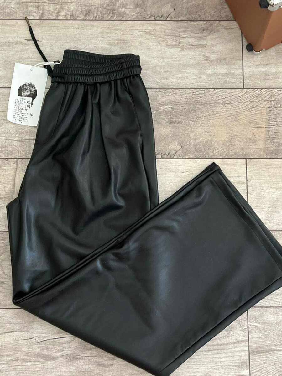 Черные кожаные брюки из экокожи с начесом