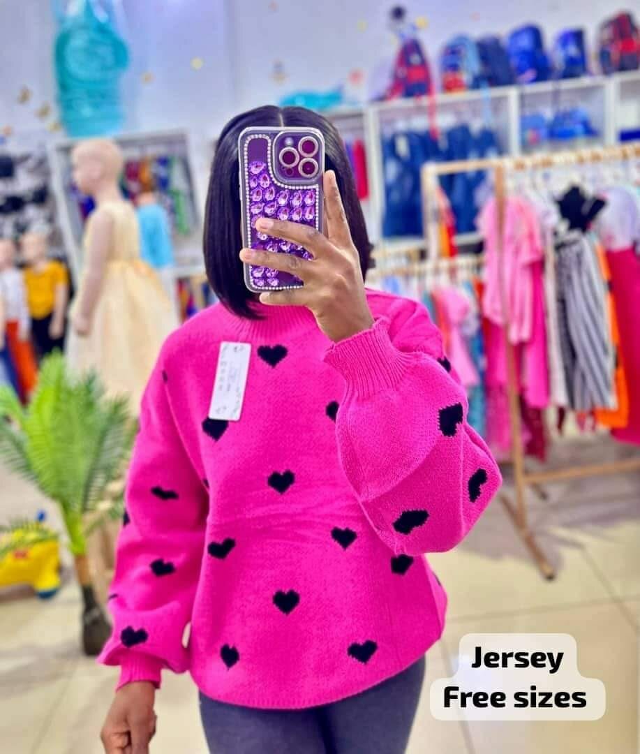 Women's sweater knitted, with hearts, oversize