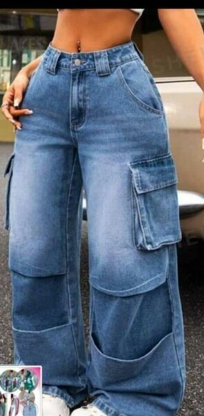 Jean cargo taille haute femme