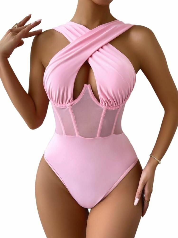 SHEIN  Unity Cross Wrap Mesh Bodysuit(Thrift)