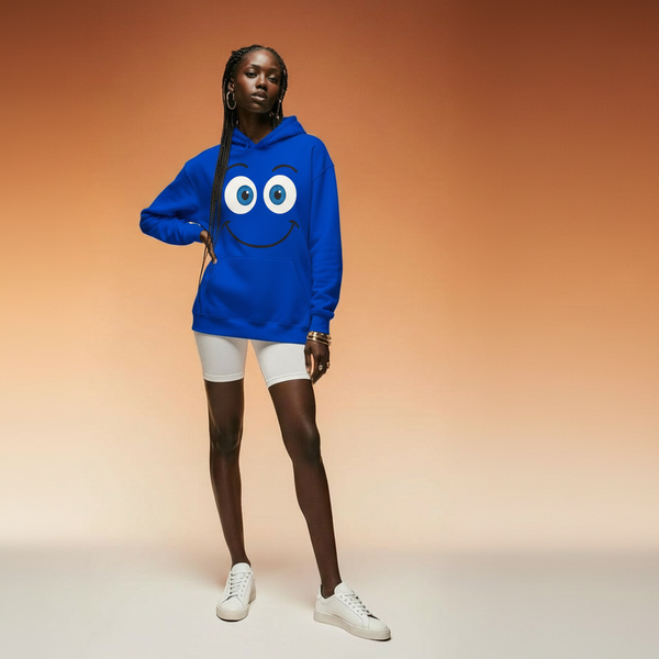 Sweat à capuche sourire bleu