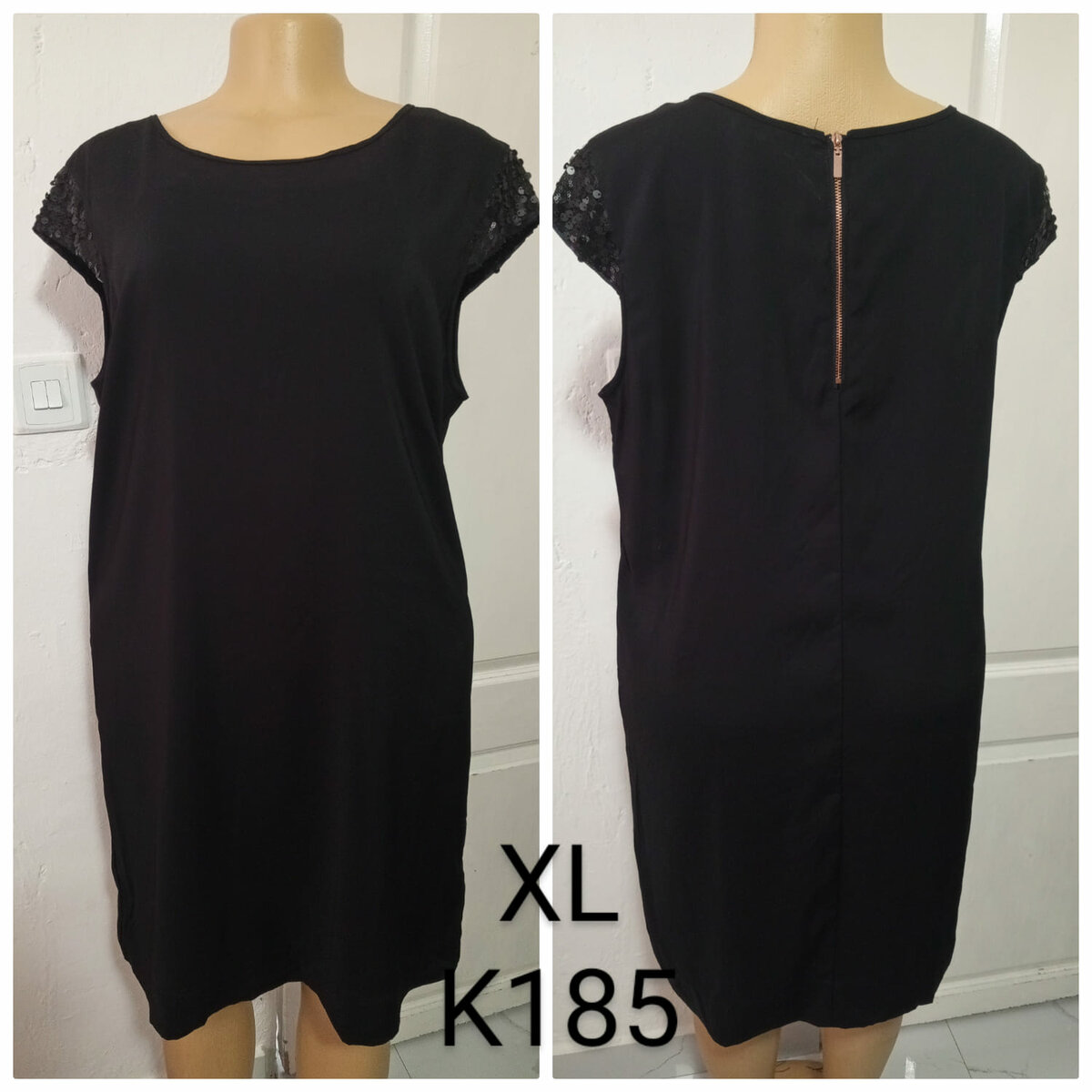 Women's black dress with sequins on the sleeves, size XL