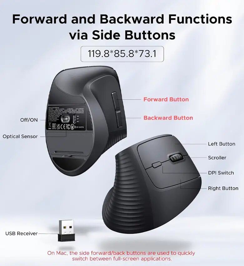 Souris ergonomique sans fil 4000DPI