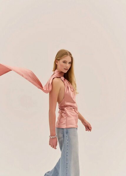 Top rose satiné foulard femme