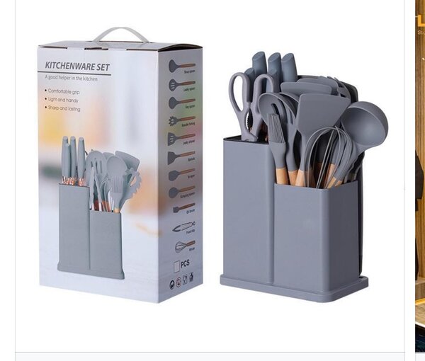 Silicone Cookware Set With Chopping Board - Grey