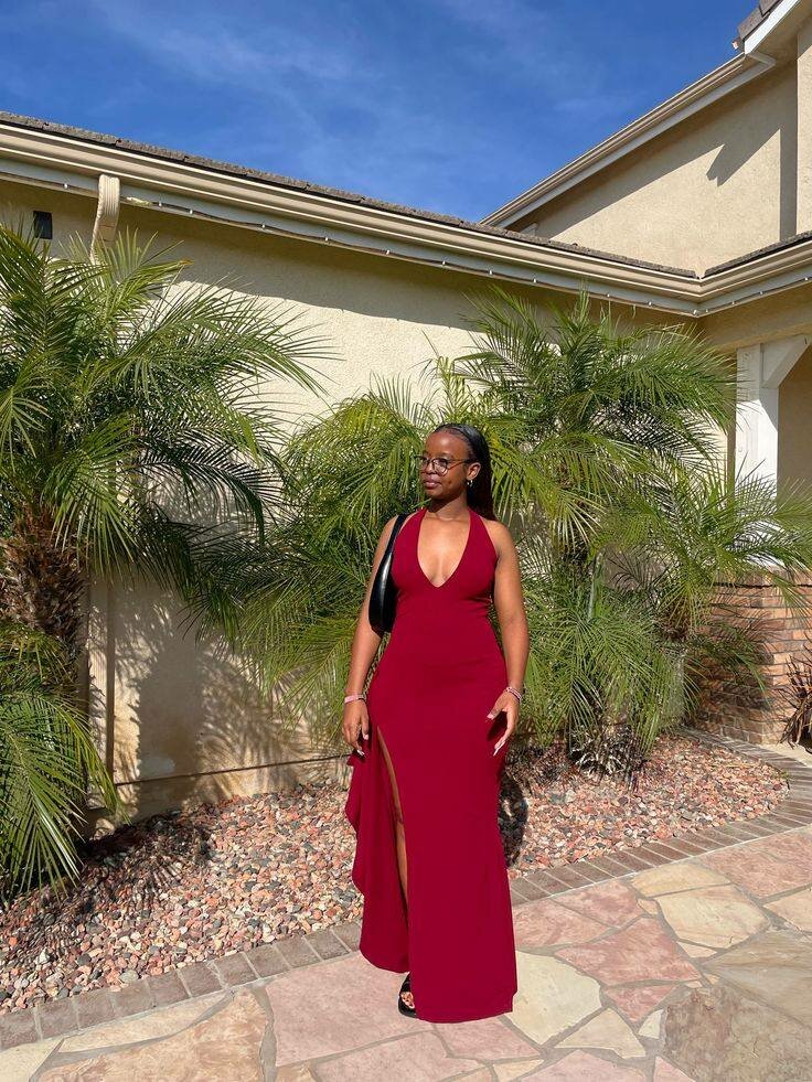 Robe Évasée Fendue Rouge