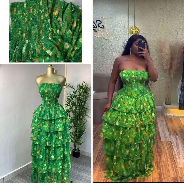 Robe longue à volants vert