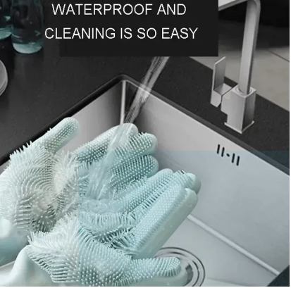 Magic Reusable Silicone Gloves with Wash Scrubber, Heat Resistant, for Cleaning, Household, Dish Washing, Washing the Car