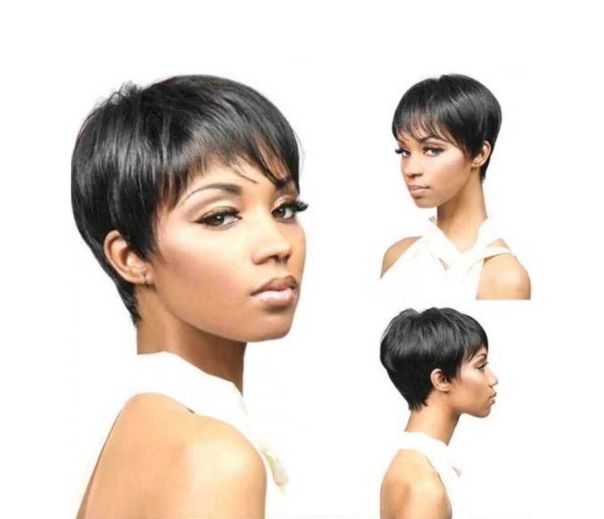 Women's Natural Black Short Hair Wig Set