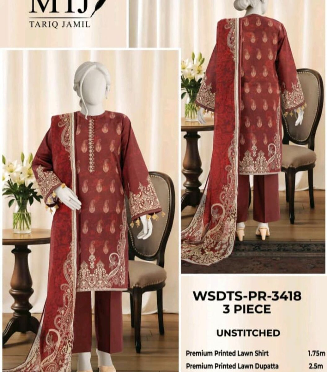 MTJ unstitched lawn 3 piece
