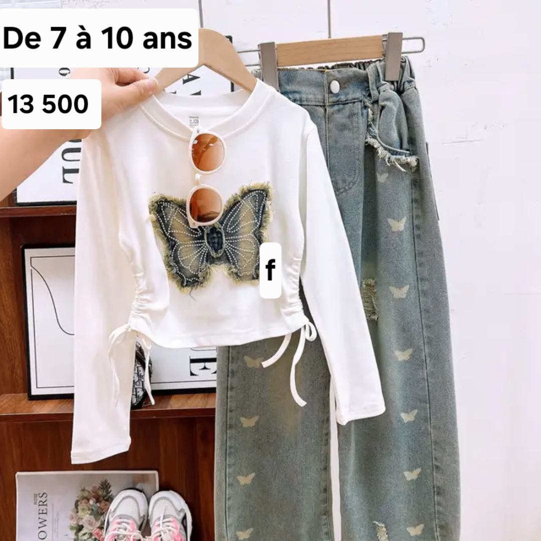 Ensemble jeans gros bas fille