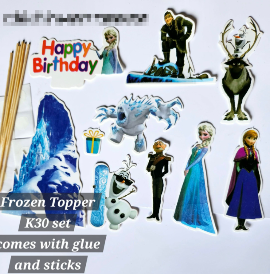 Frozen topper for decorating cakes