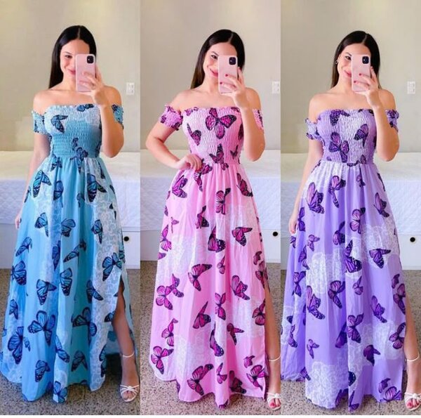 Robe Maxi Évasée Imprimé Papillon