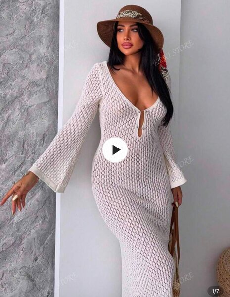 Robe longue en crochet femme