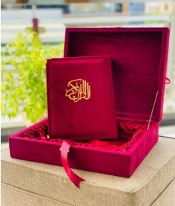 Kanz ul Eman Wooden velvet Quran e Pak With Translation Wooden Velvet Rehl Box | Quran Majeed Gift Box | Quran Gift | Bridal Gift | Quran set crimson