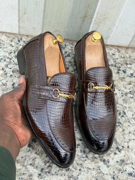 Mocassins cuir crocodile marron