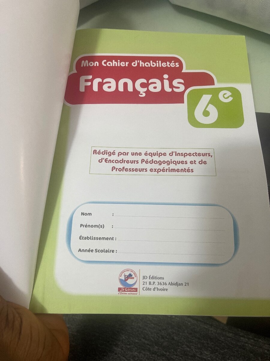 Cahier de Français 6e