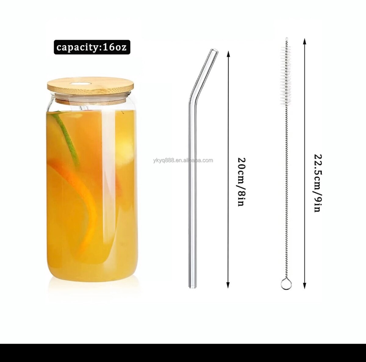 Bouteille en verre 16oz avec paille