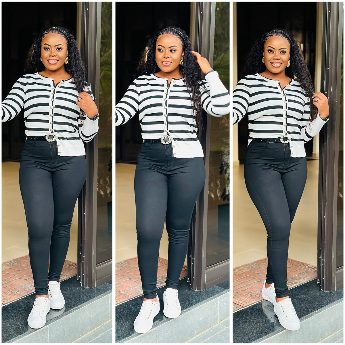 Black and white striped button down cardigan, size s-xl