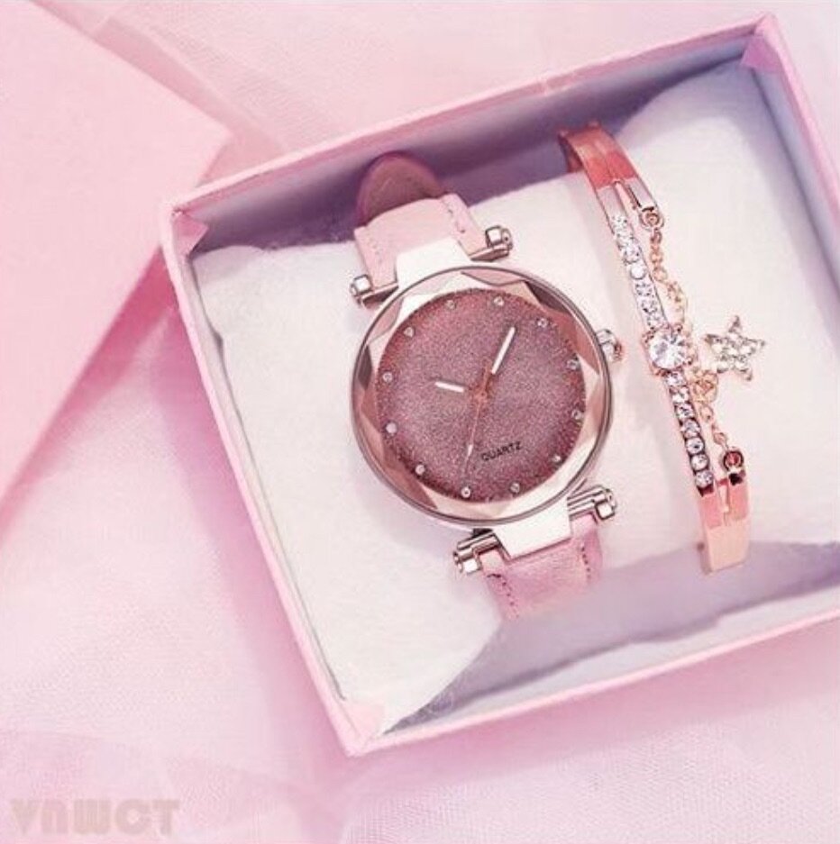 Women's Watch [Watch + Bracelet) Leather Strap Casual Ladies