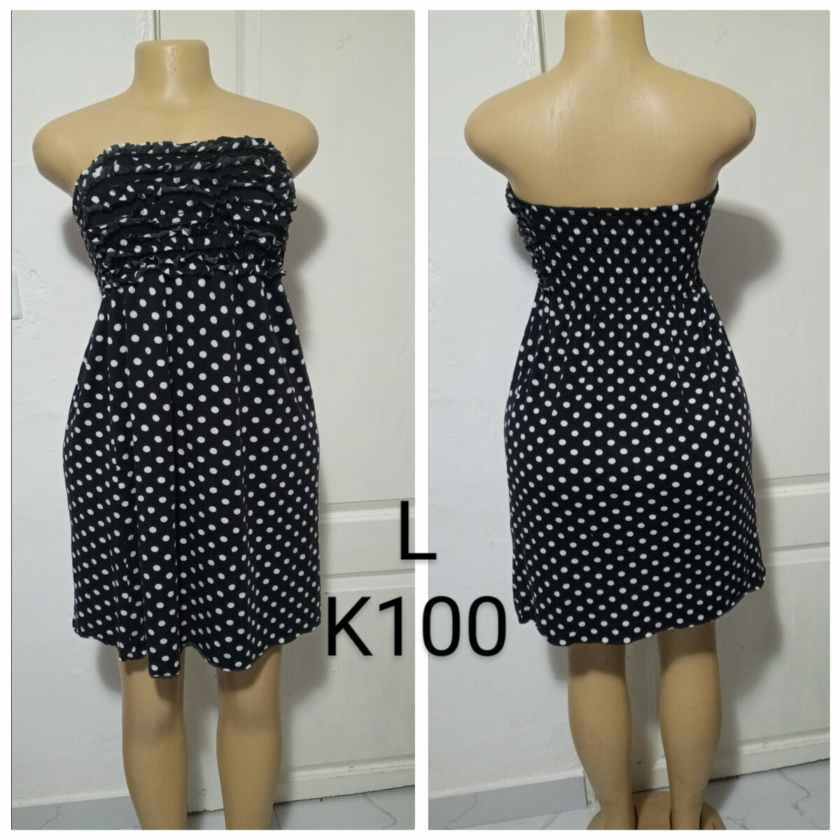 Women's dress black with white polka dots, size L