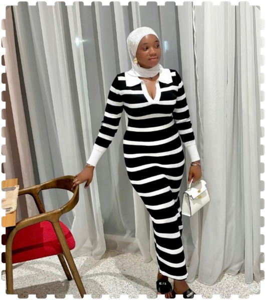 Robe longue à rayures chic