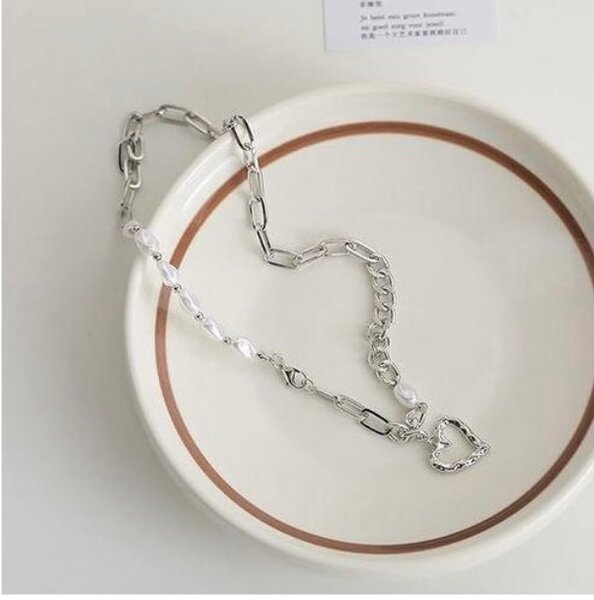 Collier Perles Cœur Argenté