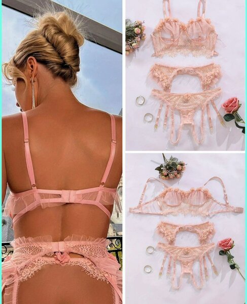 Ensemble lingerie dentelle rose