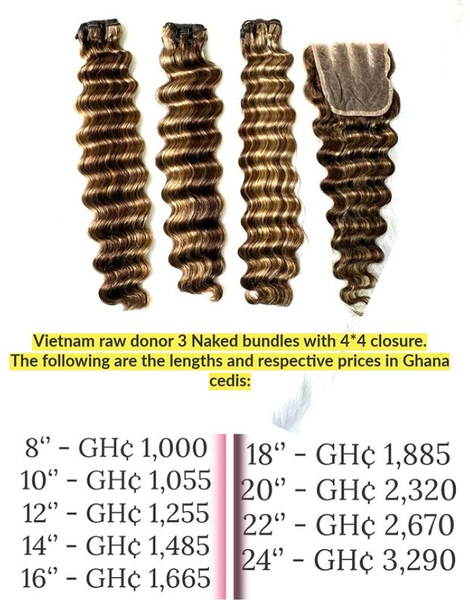 Vietnam raw donor 3 Naked bundles with 4*4 closure