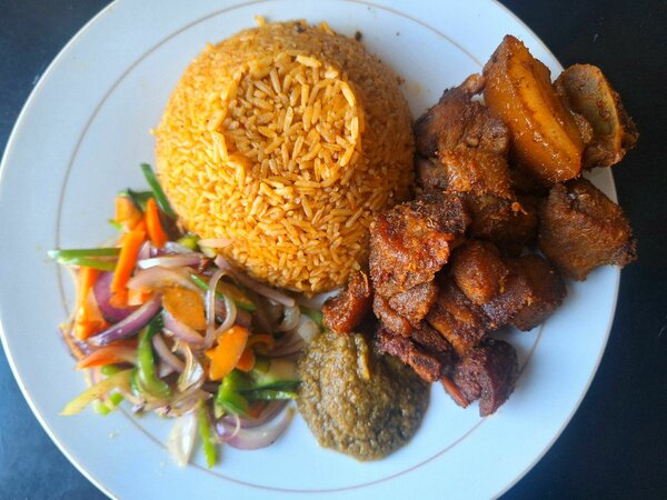 Jollof With Charcoal Grilled Pork
